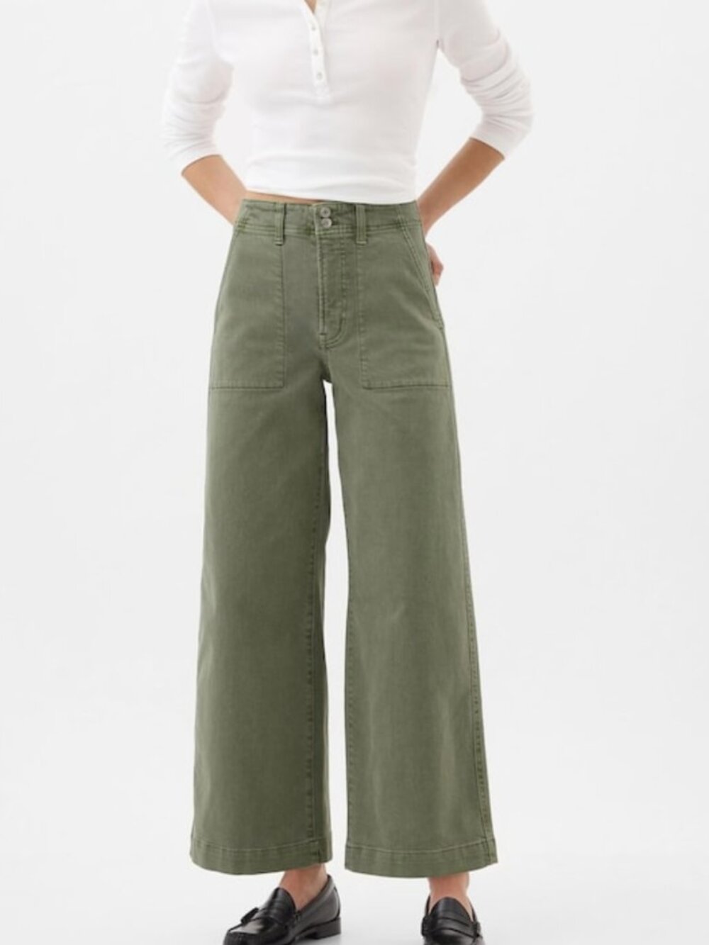 Gap Women's High-Rise Wide Leg Cropped Utility Jeans Pants; Green; Size: 4 Long
